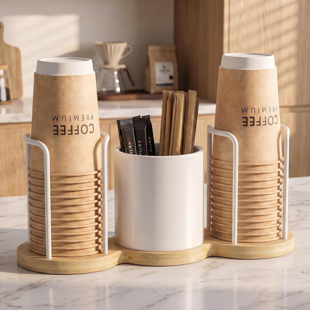 Coffee Station Organizer with Straw & Stirrer Storage Caddy for Cups Lids...