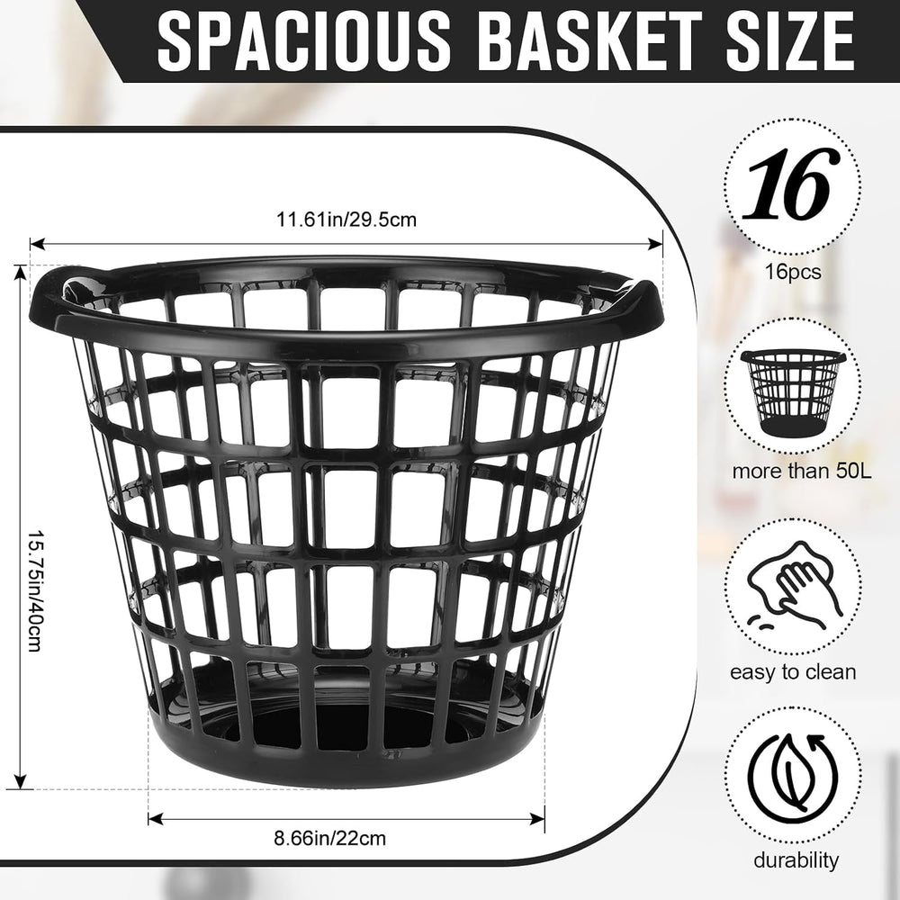 Uiifan 24 Pcs Black Plastic Round Laundry Baskets with Easy Carry Handles