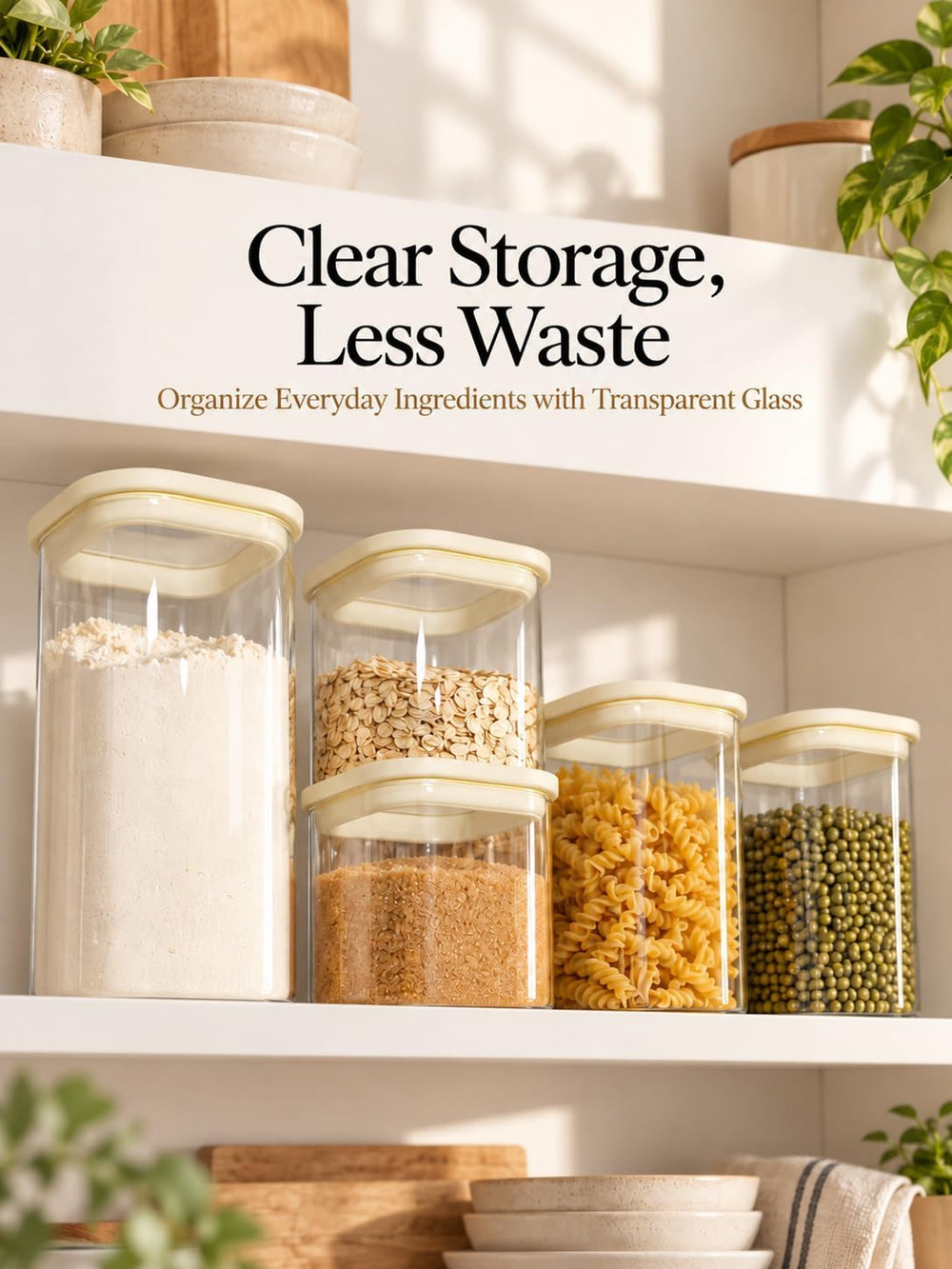 12-Pack Square Glass Pantry Storage Containers with Glass Lids