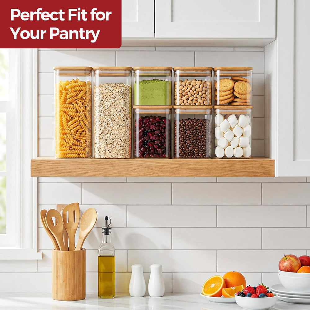 Glass Pantry Storage Containers with Lids 0.6/1.2/1.9 Qt 6 Pack