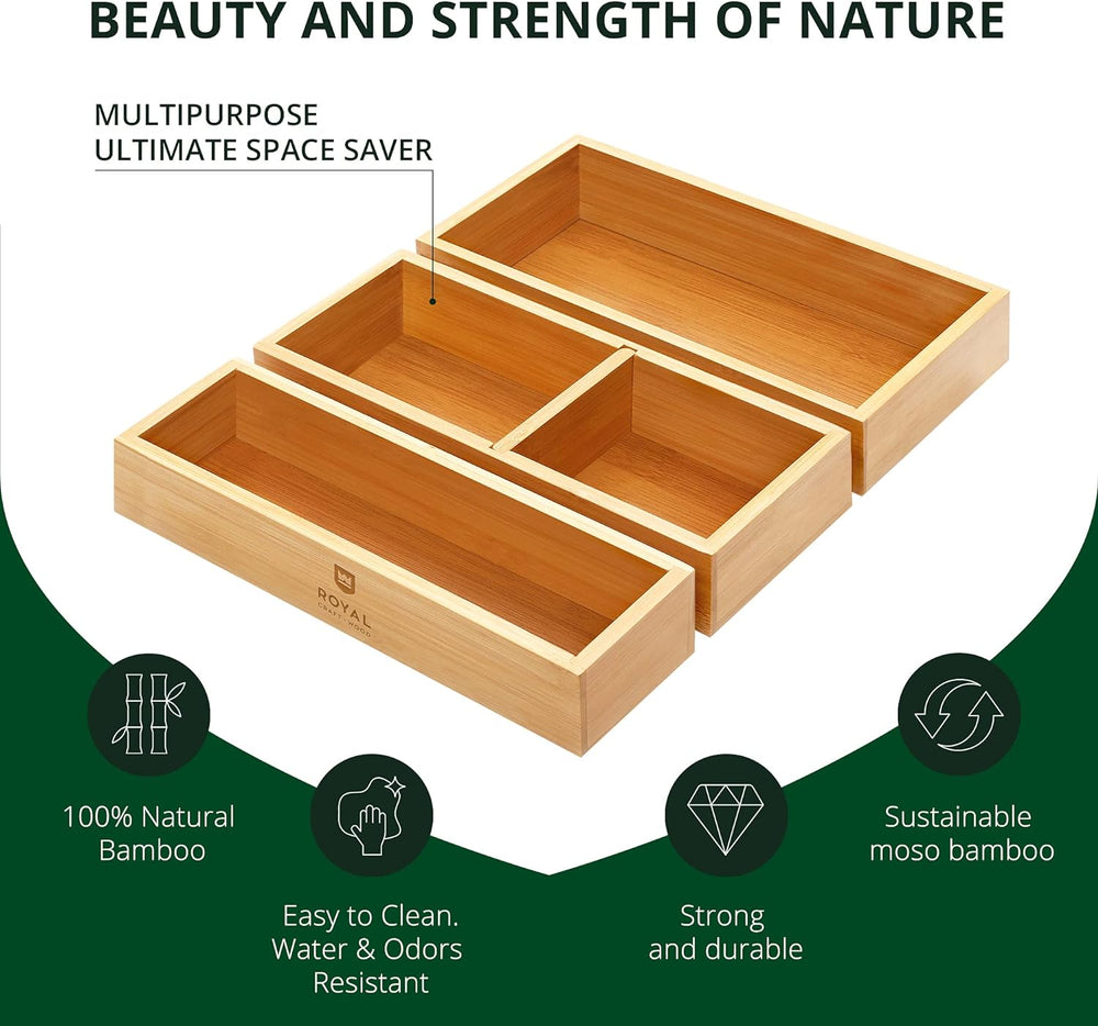 ROYAL CRAFT WOOD Luxury Bamboo Drawer Organizer Storage Box, Bin Set - Multi-...