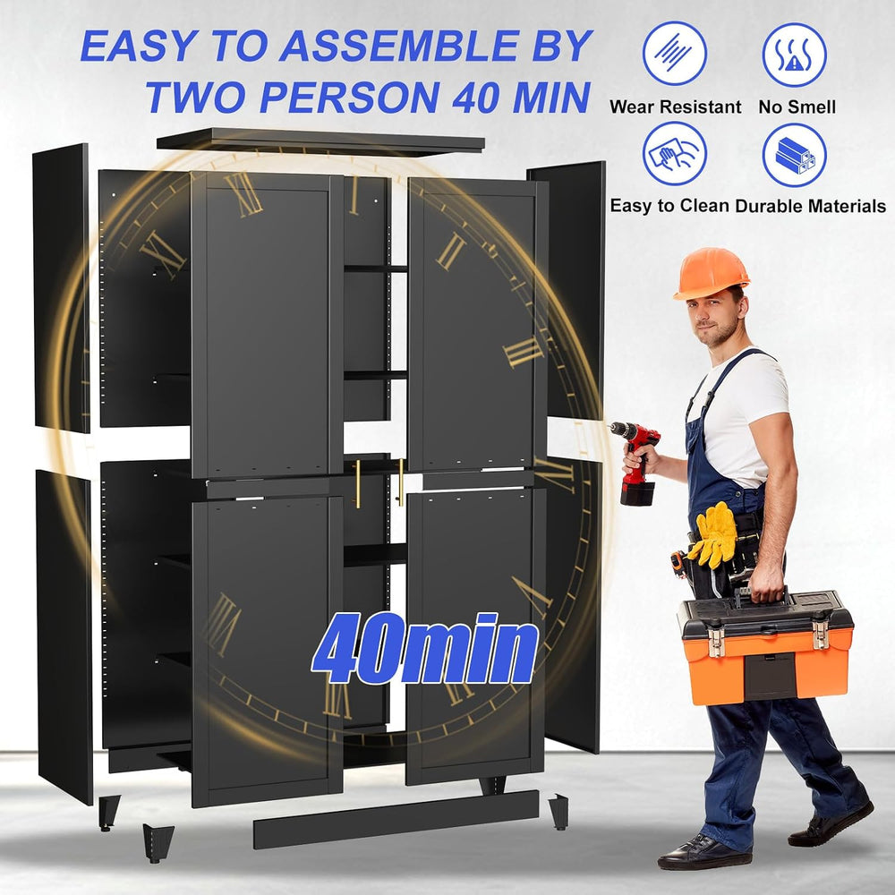79" Tall Kitchen Pantry Cabinet,Metal Storage Cabinet Black Cupboard