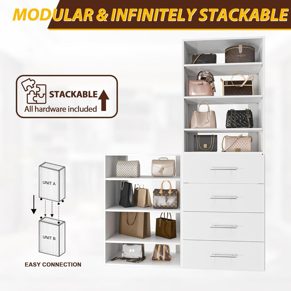 31.5" Wide 4 Drawer Tower Modular Closet System, Closet Storage Organize...