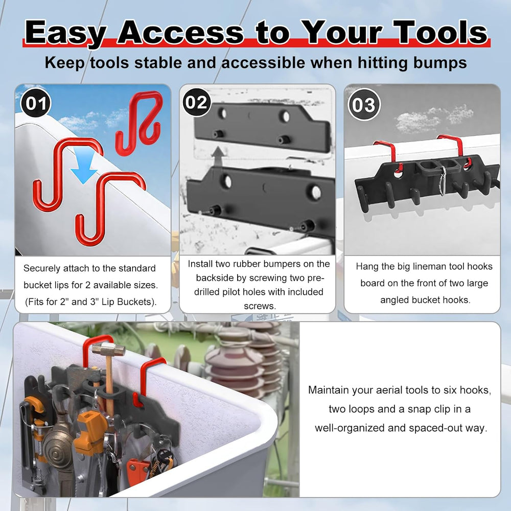 Lineman Tool Board – 2" & 3" Bucket Hooks Set for Aerial Truck