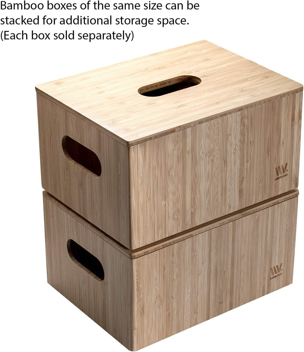 MobileVision Bamboo Storage Box PLUS LID COMBO, 12”x 9”x 6”, Durable Bin w/Ha...