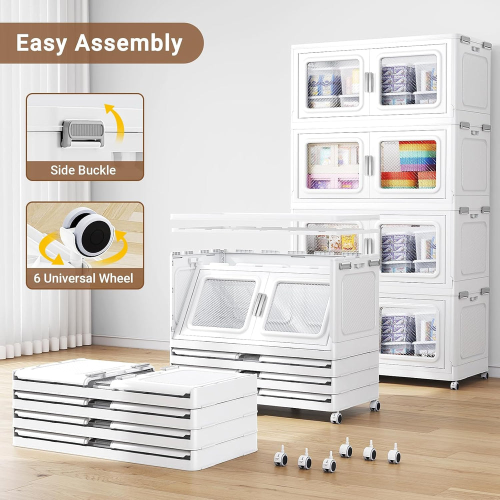 BROVIEW 900 Qt/225 Gal Stackable Storage Bins with Lids, 3 Pack, White