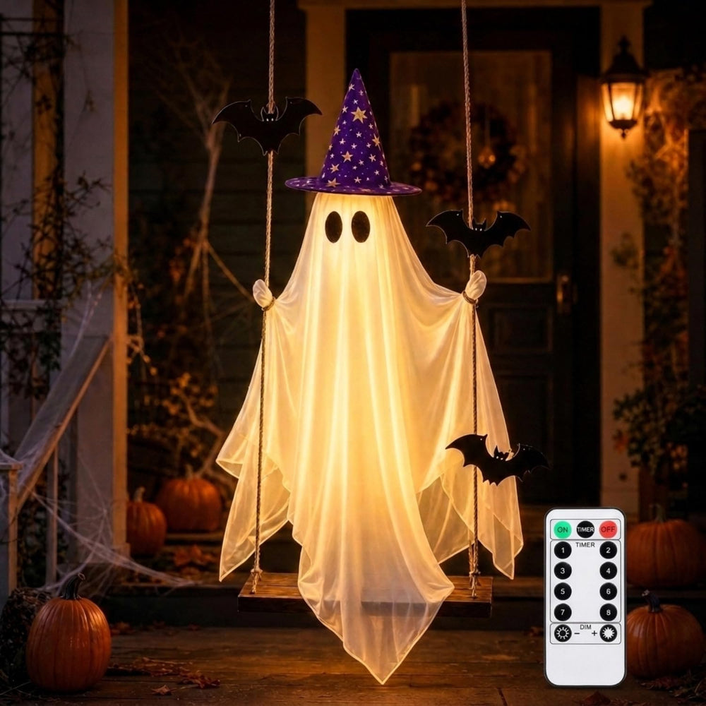 Halloween Swinging Ghost, Lighted Hanging Ghost Decor for Outdoor Porch