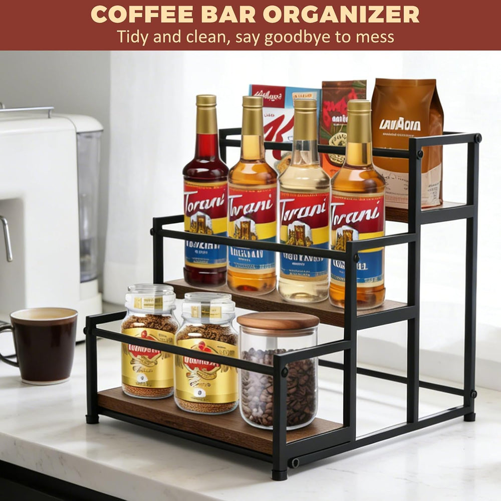 Coffee Syrup Rack Organizer, 3-Tier Metal Bottle Display Shelf, Holds 12 Bott...