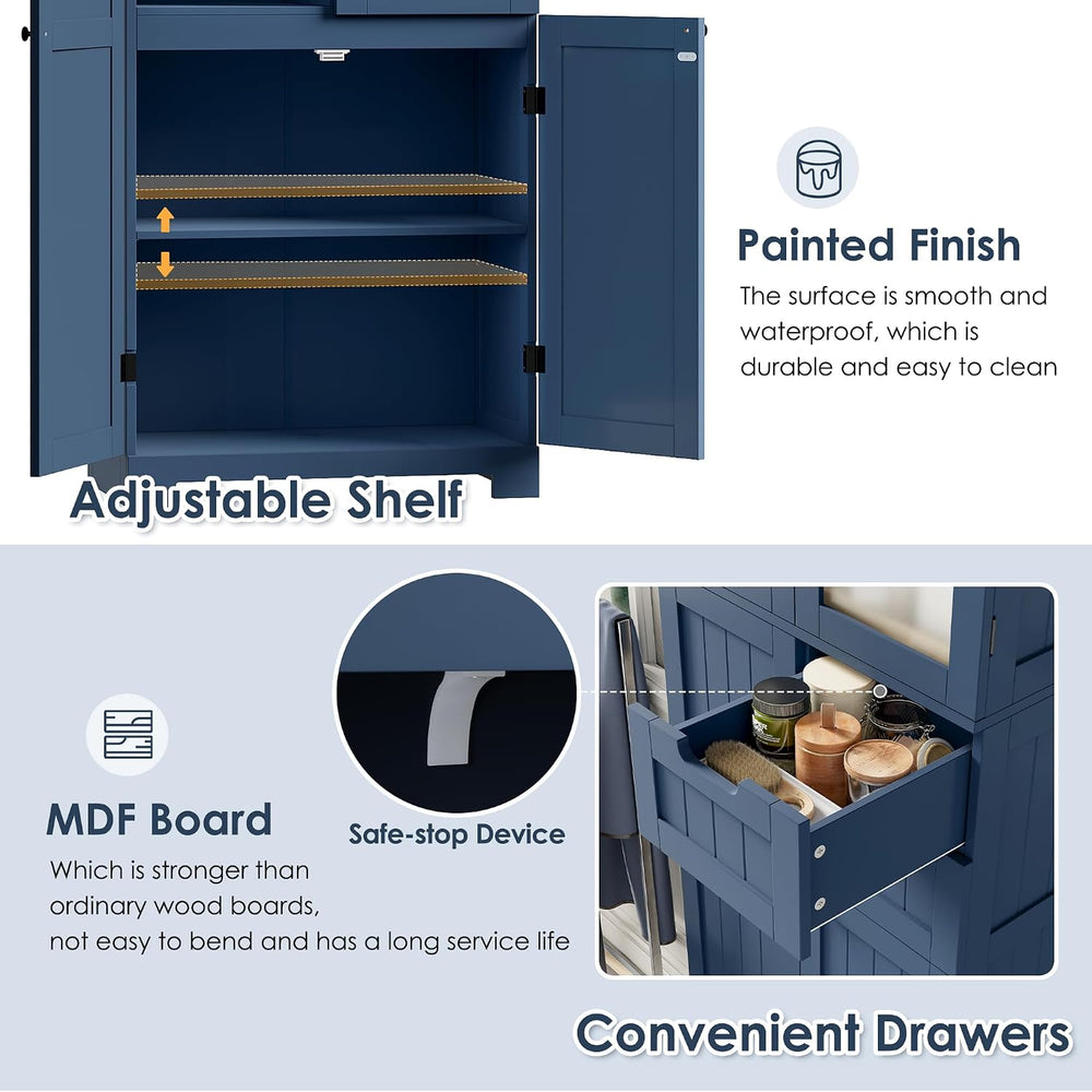 67'' Tall Bathroom Storage Cabinet, Linen Cabinet with Glass Doors an...