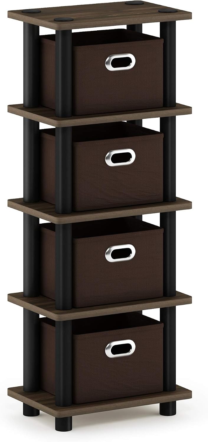 Furinno Turn-N-Tube Toolless 4-Tier Storage Shelves, Columbia Walnut