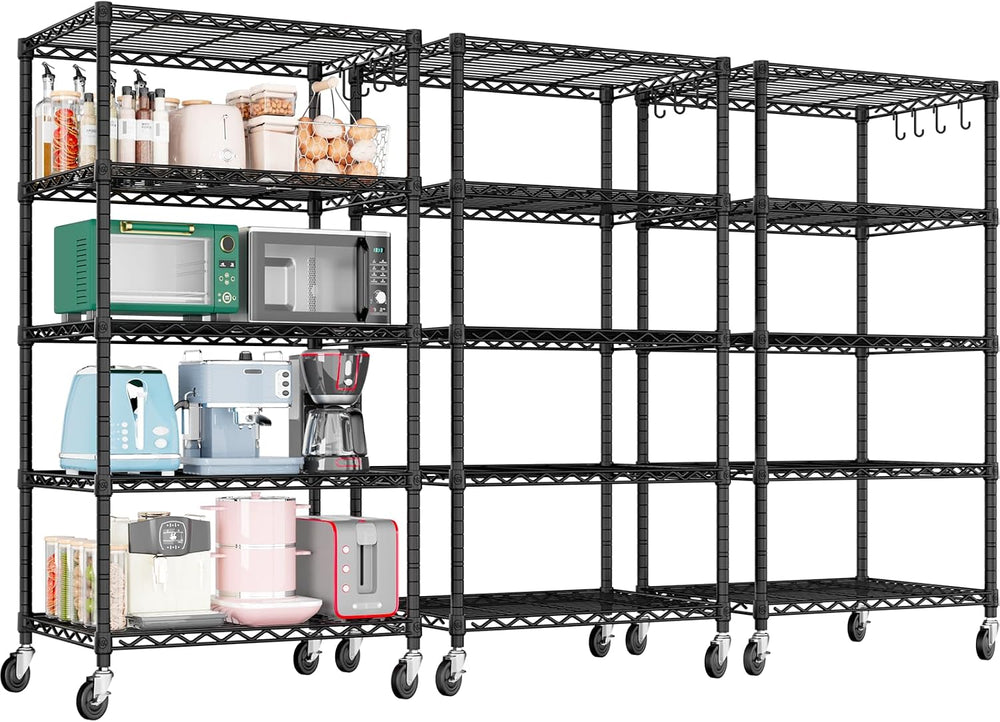 PrimeZone Wire Storage Rack with Wheels, 24"W x 18"D x 75"H Me...
