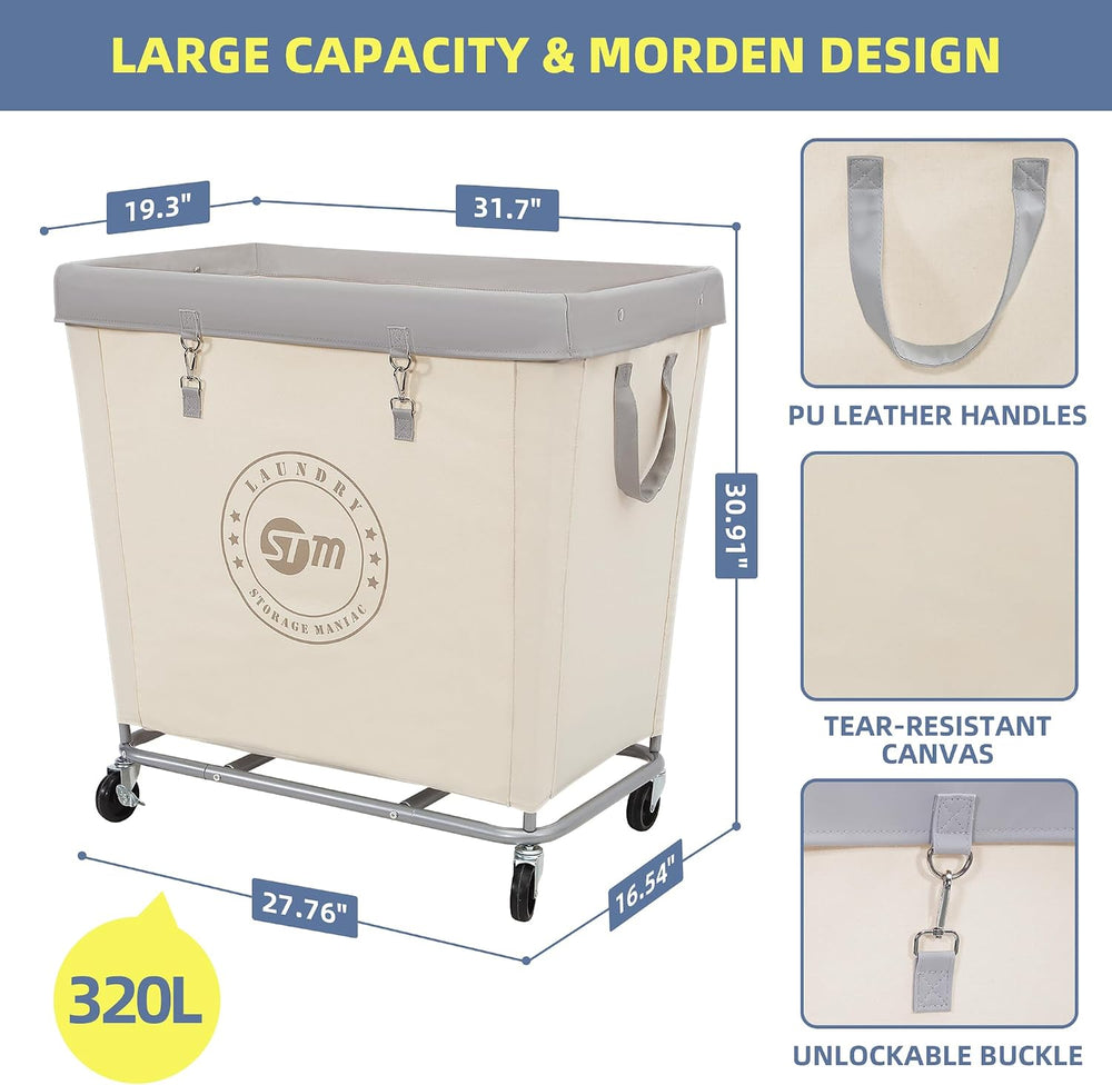 STORAGE MANIAC Commercial Laundry Hamper with Heavy Duty Steel Frame, 320 L I...