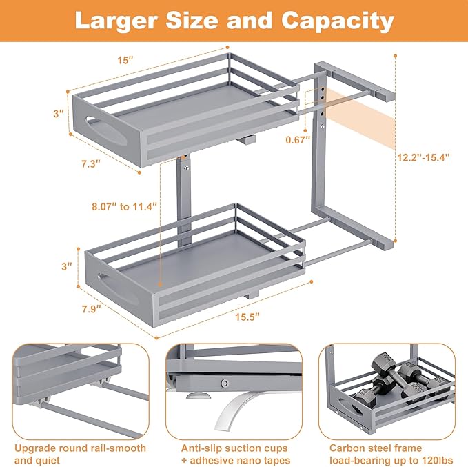 Under Sink Organizer, 2 Tier Under Sink Organizers and Storage, Adjustable (2...