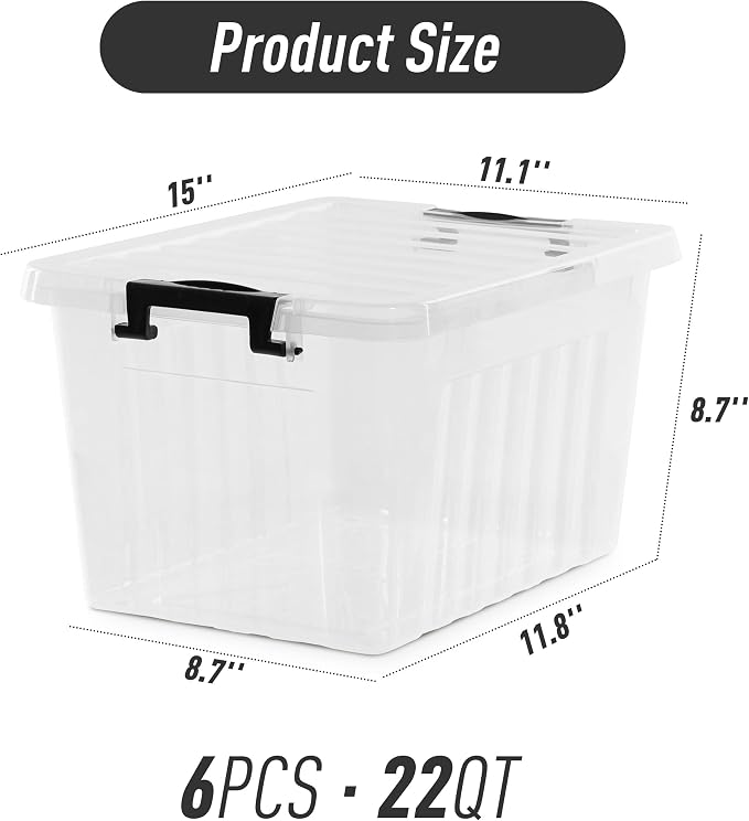 Citylife 22 QT Clear Plastic Storage Bins (6-Pack)