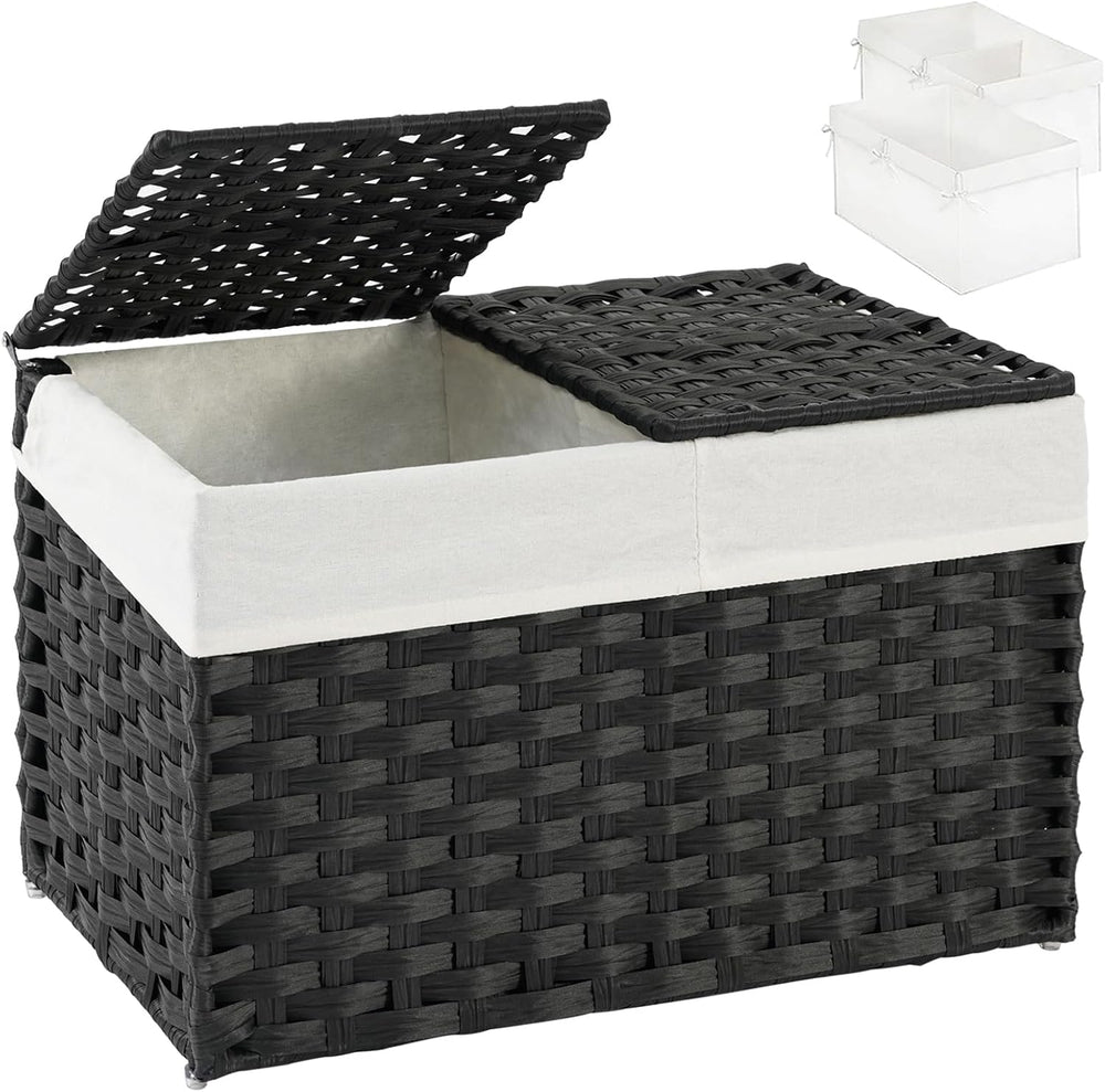 Storage Basket with Lid PE Rattan Woven Storage Bins, 65L Black