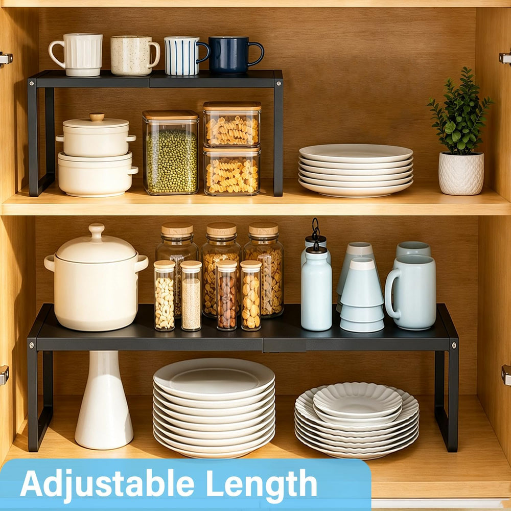 2 Pack Expandable Kitchen Cabinet Shelves Organizer, Stackable Adjustable Cab...