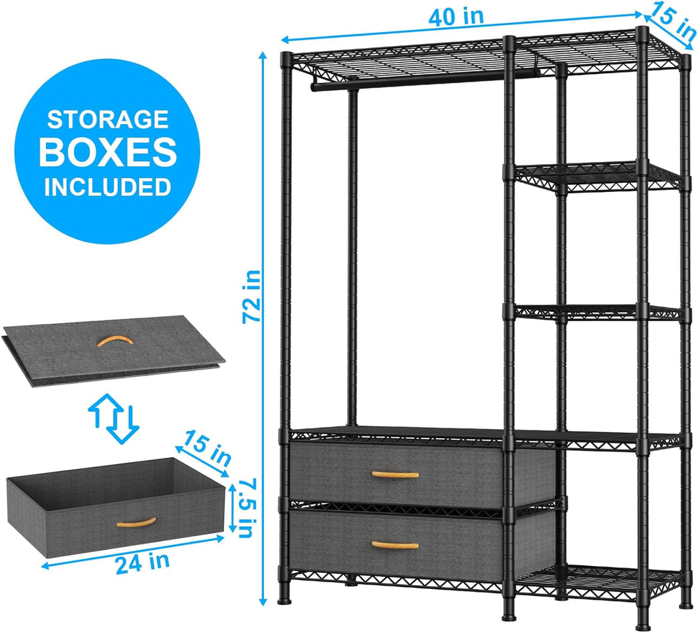 Ulif F3 Heavy Duty Clothes Rack(With Fabric Drawers)Freestanding Clothing Rac...