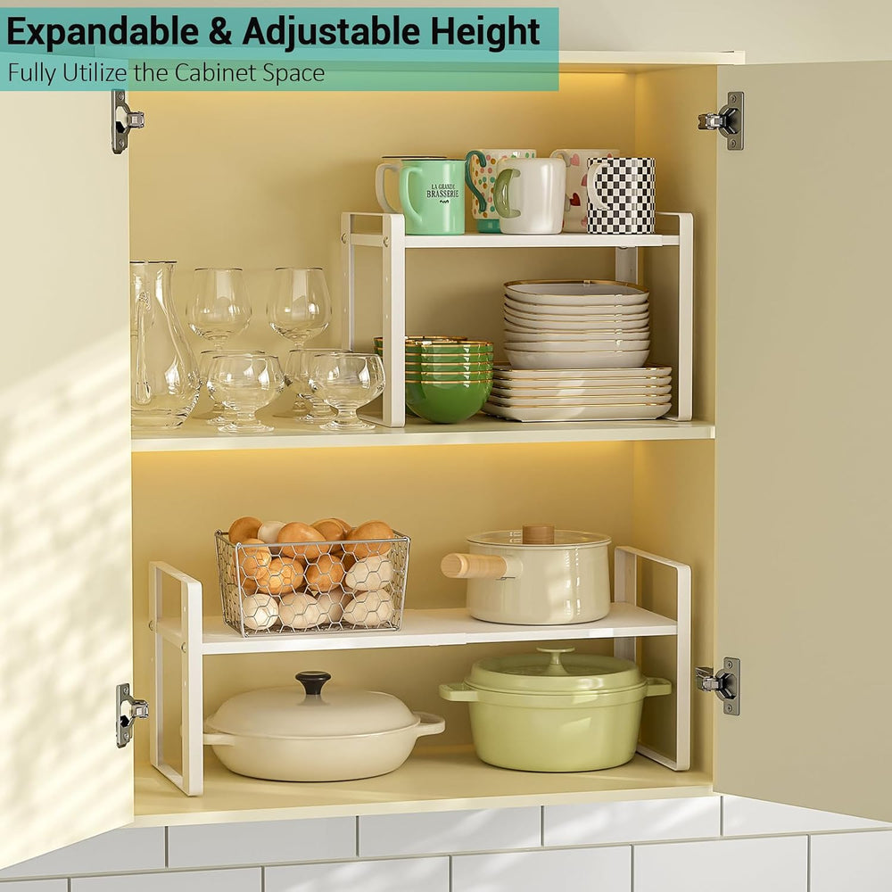 2 Pack Expandable Cabinet Organizer Shelves, 88lbs High Weight Capacity, Stac...