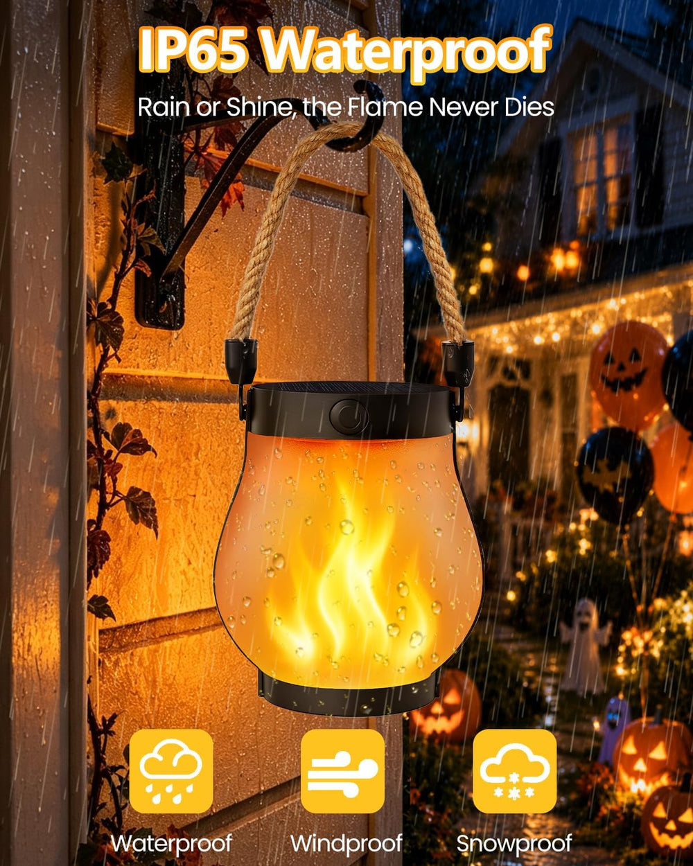 2 Pack Solar Lanterns Outdoor Waterproof, Solar Flame Lanterns with 2 Modes