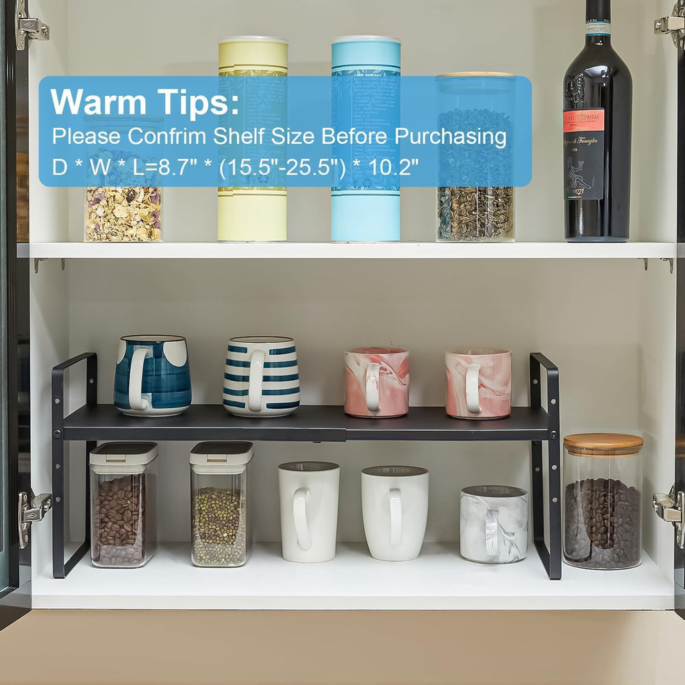 15.5 to 25.5 Inch Expandable Kitchen Cabinet Organizer Shelf, 2 Pack 30 LBS H...