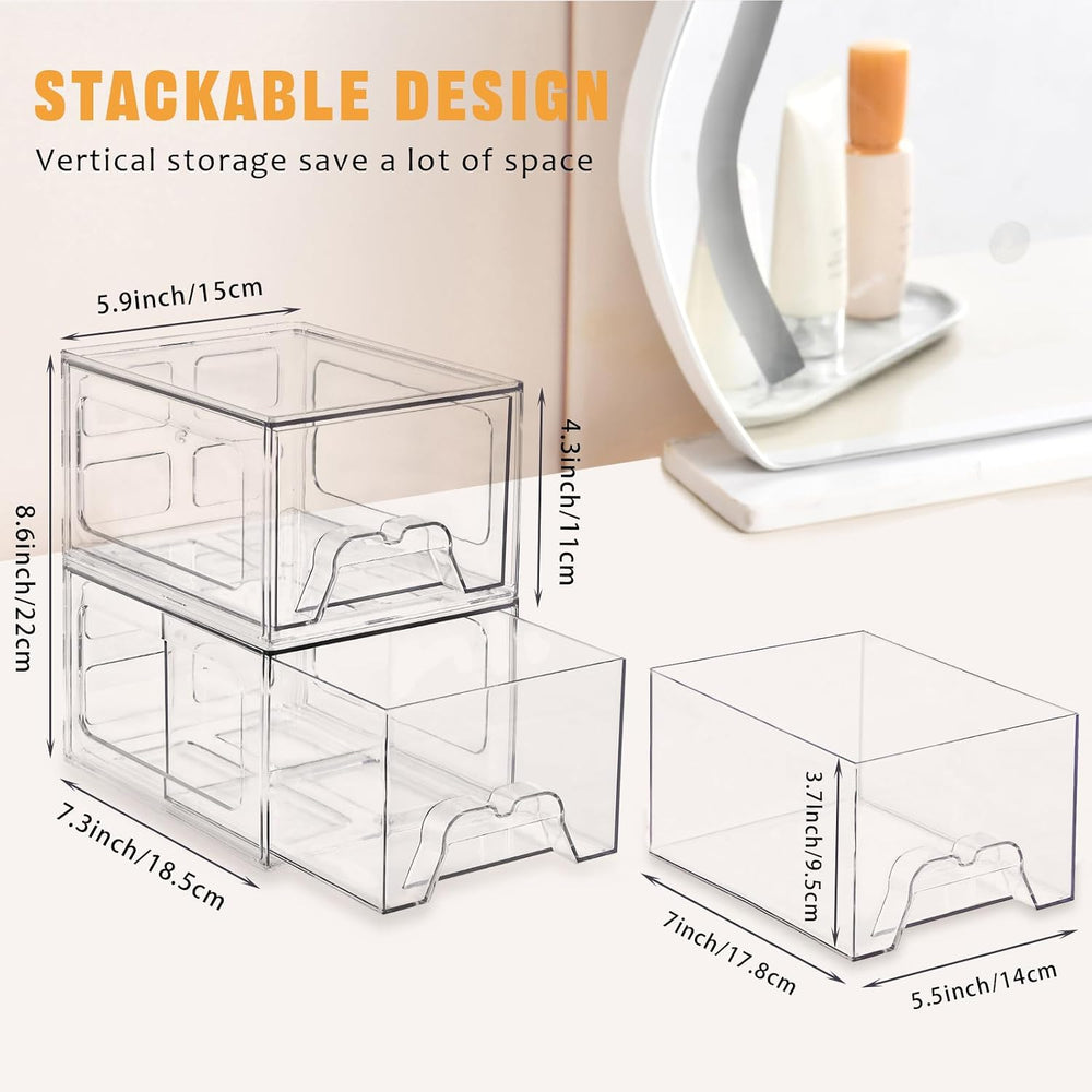 6 Pack Stackable Storage Drawers,Makeup Organizer with Pull-out Drawer