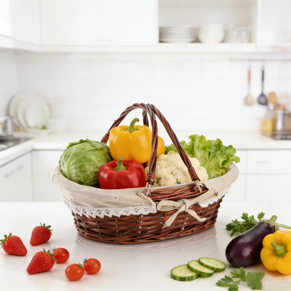 Dicunoy Wicker Basket with Handle, Picnic Baskets with Liner, Empty Gift Gard...