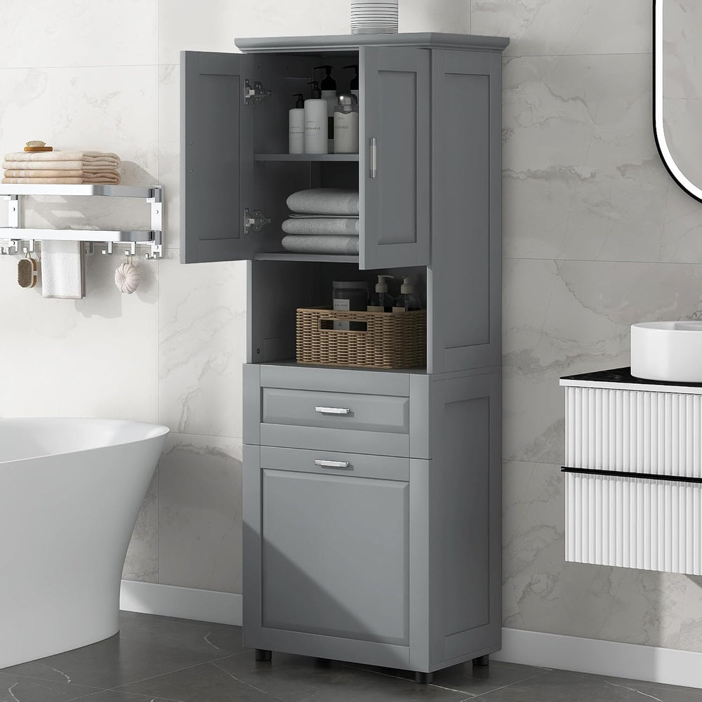 Tall Bathroom Cabinet with Storage Drawer, Modern Wood Bathroom Storage Cabin...