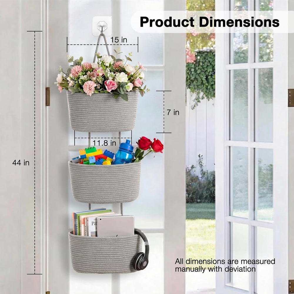 Hanging Baskets for Organizing 3-Tier Wall Basket Decor Light Gray