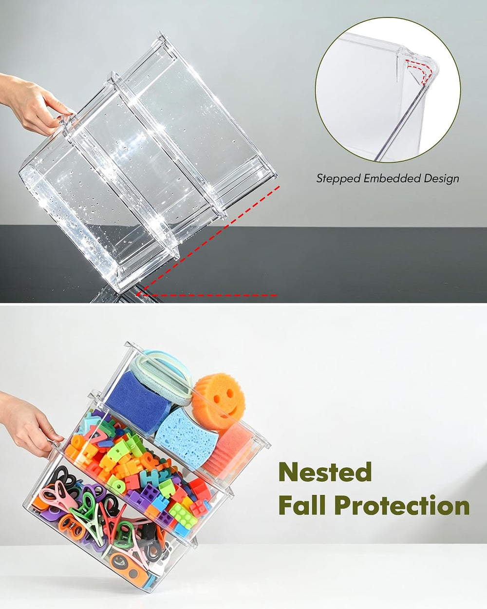 iCASA 6 Pack Stackable Fridge Organizers and Storage Bins with Chip Clips