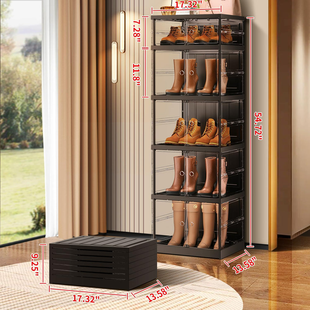 CIMLORD 5-Tier Foldable Shoe Rack Organizer for Boots, 10 Pairs, Black