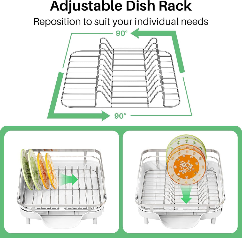 SAYZH Expandable Dish Drying Rack for Small Kitchen Counter, White