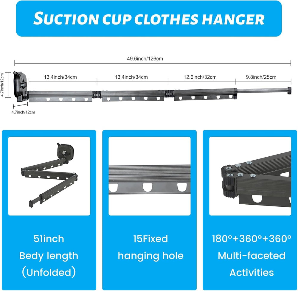 Clothes Drying Rack Wall Mounted with Suction Cup, Drying Racks for Laundry