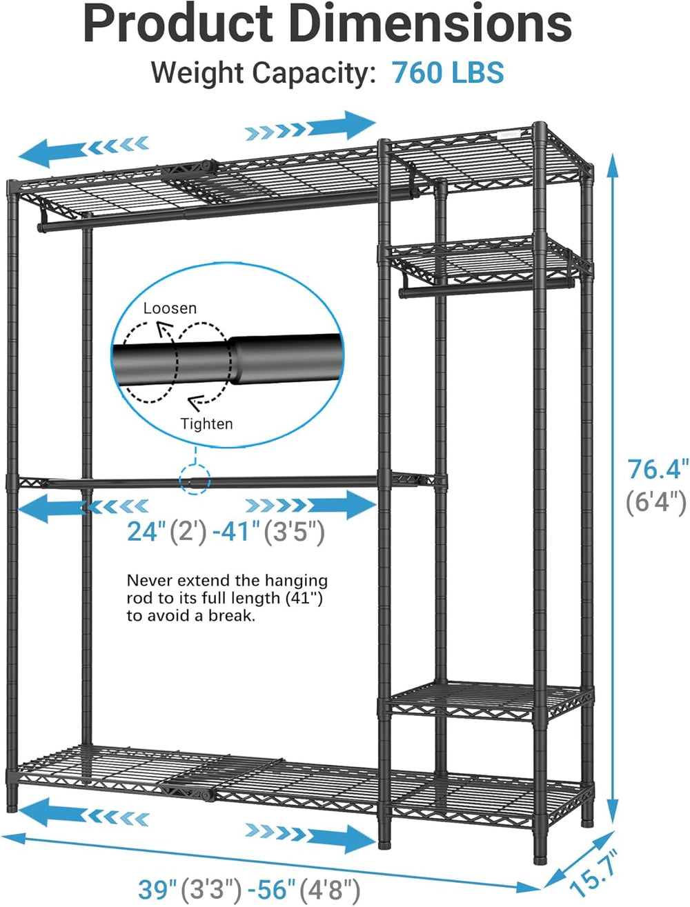 VIPEK X20 Expandable Metal Clothing Rack Adjustable from 3'3" to 4