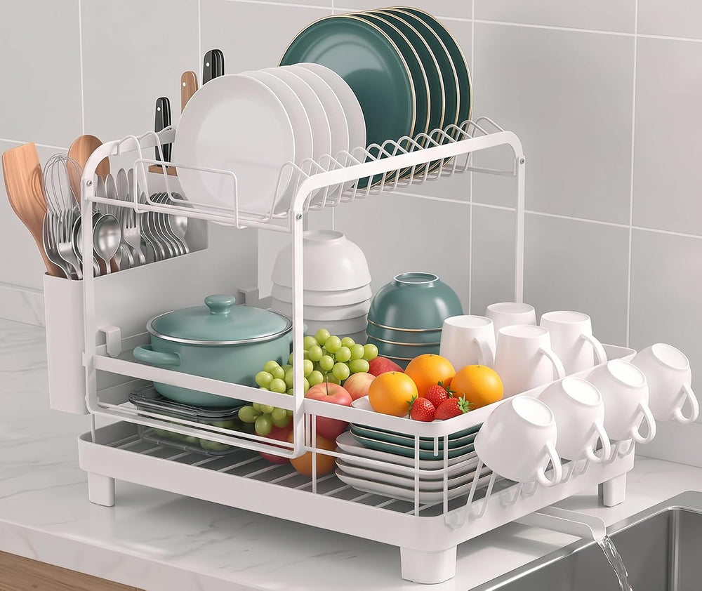 Runnatal 2-Tier Dish Drying Rack with Drainboard for Kitchen Counter