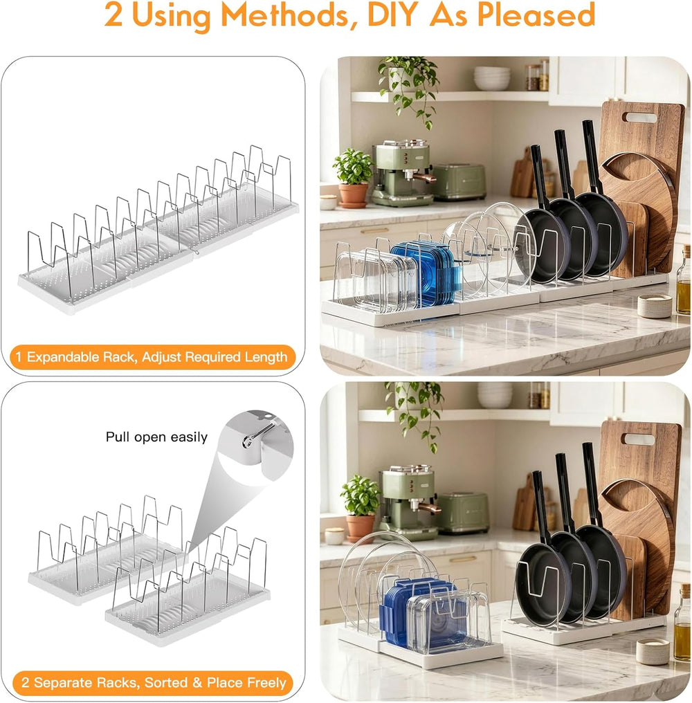 seasky 2-Pack Expandable Pots Pans Lid Organizer Under Cabinet 24 Dividers