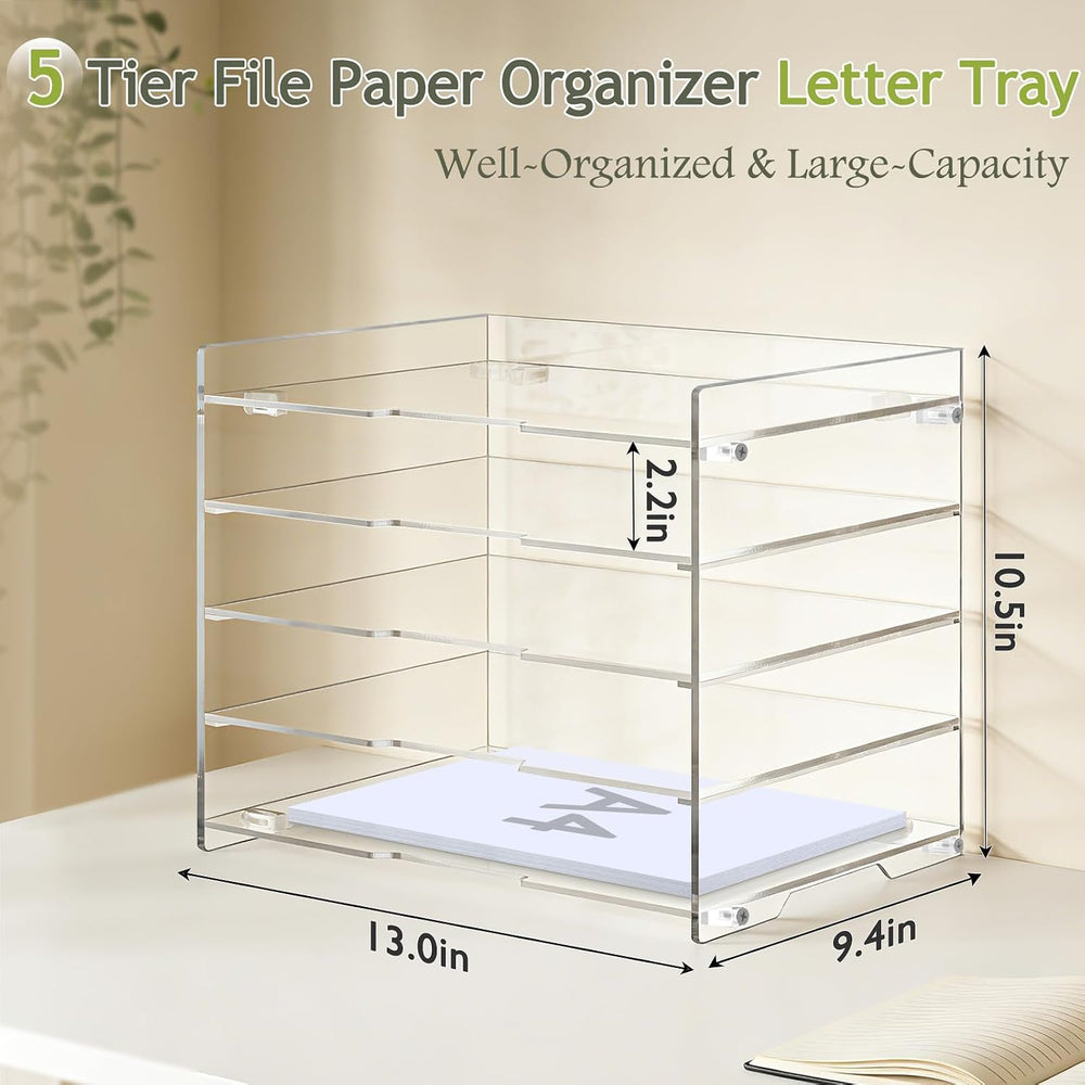 KKU 5 Tier Clear Acrylic Desk Organizer, Letter Tray Paper File Desk Organize...