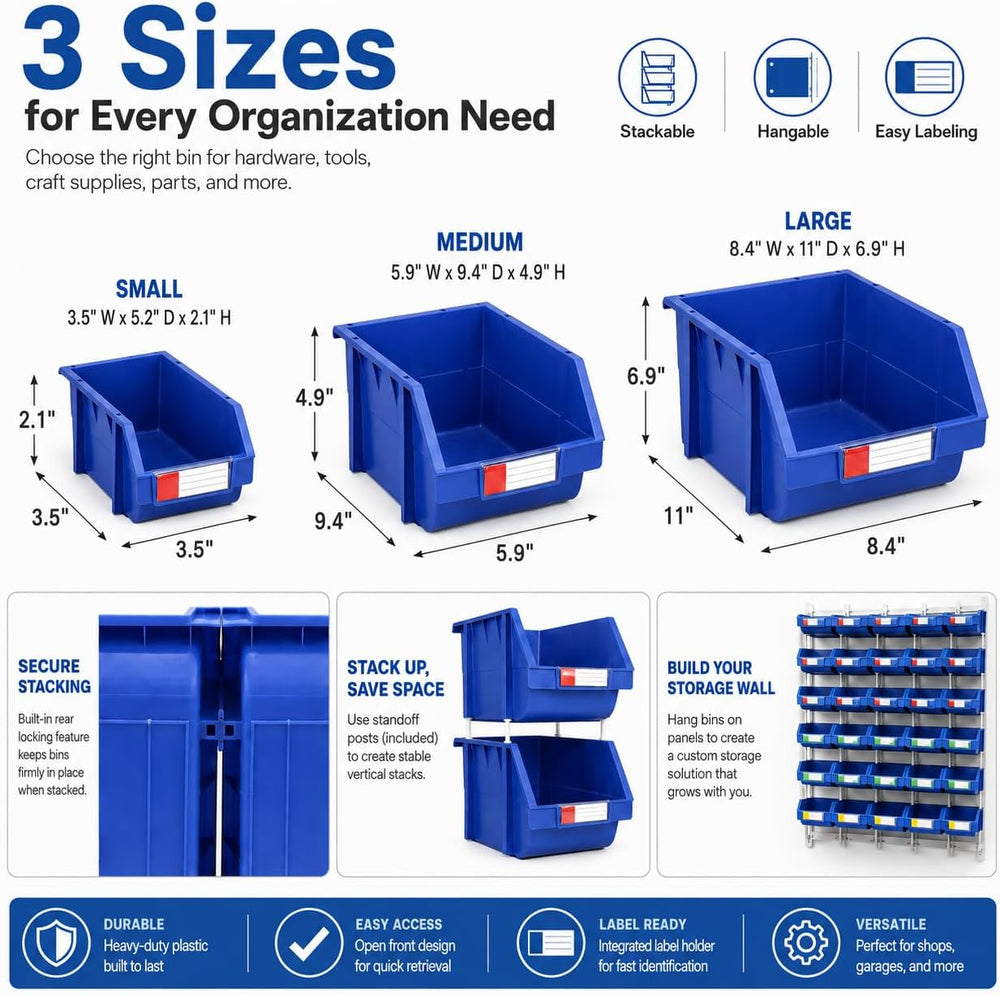 Stackable Storage Bins 2 Pack – 5.9" W x 9.4" D x 4.9" ,Heavy ...