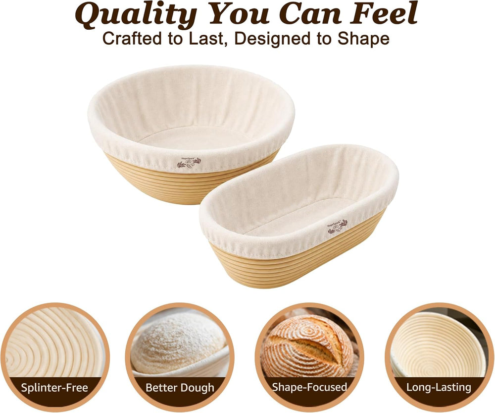 Sourdough Bread Proofing Basket Kit, 9" Round and 10" Oval Banneton...