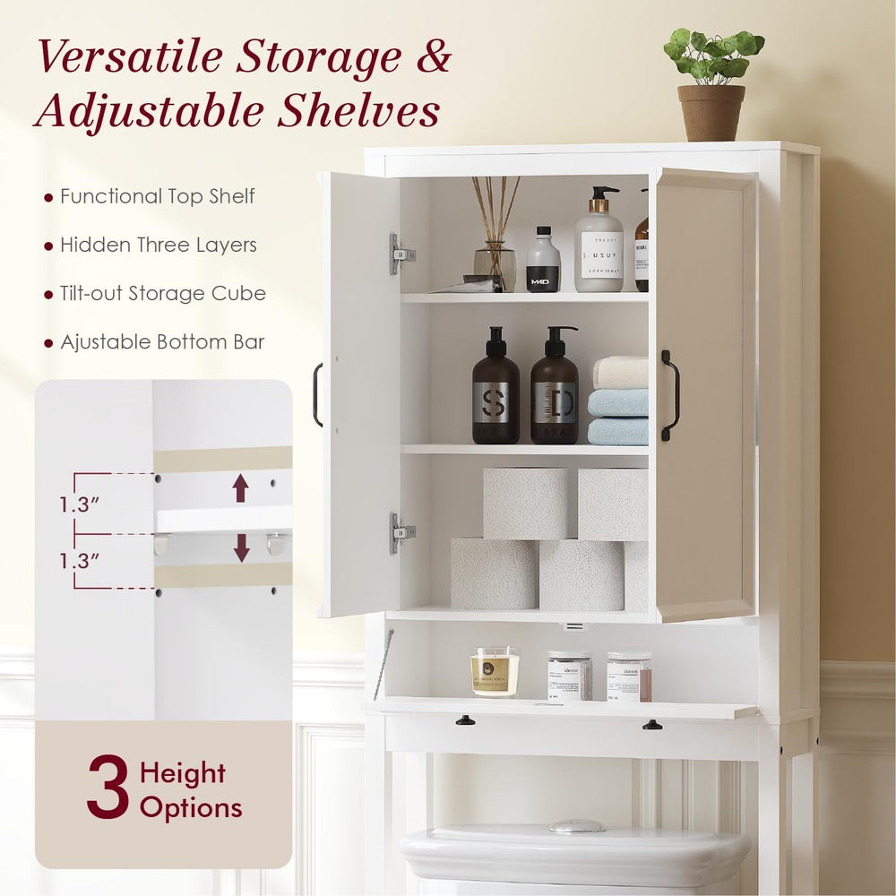 Spirich Over The Toilet Storage Cabinet with Doors and Tilt-Out Cube, White