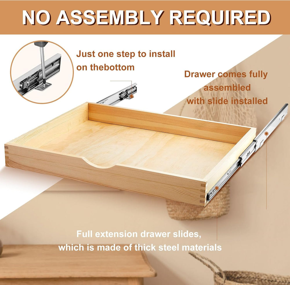 Menkxi 2 Set Wood Pull out Cabinet Organizer, Wood Color, 27'' X 21