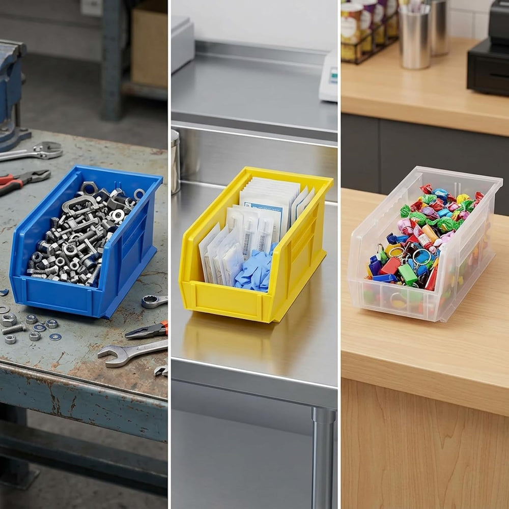 Quantum Storage QUS239 Heavy-Duty Stackable Plastic Storage Bins for Workshop...