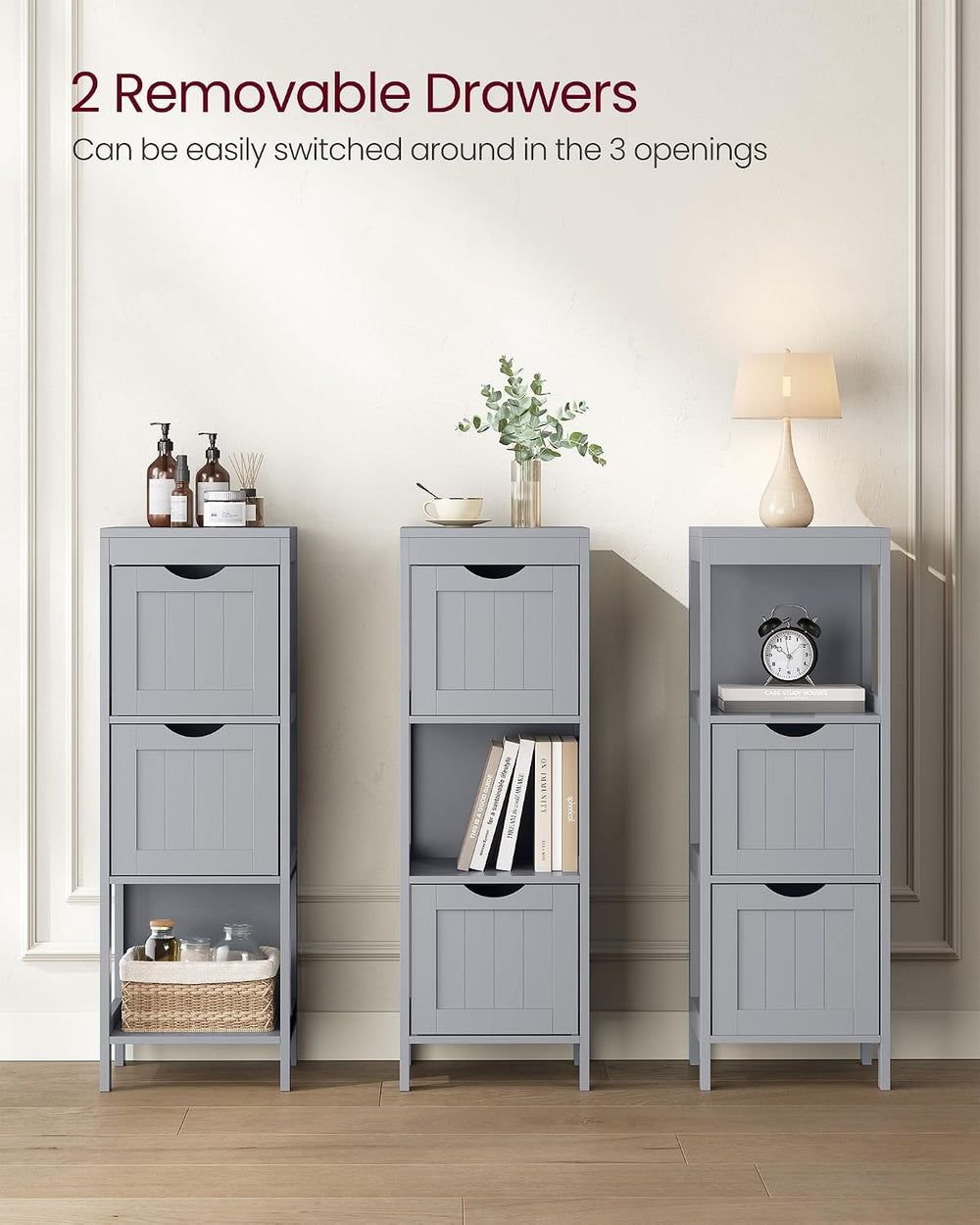 VASAGLE Bathroom Floor Cabinet, 2 Drawers, 35" H, Dove Gray