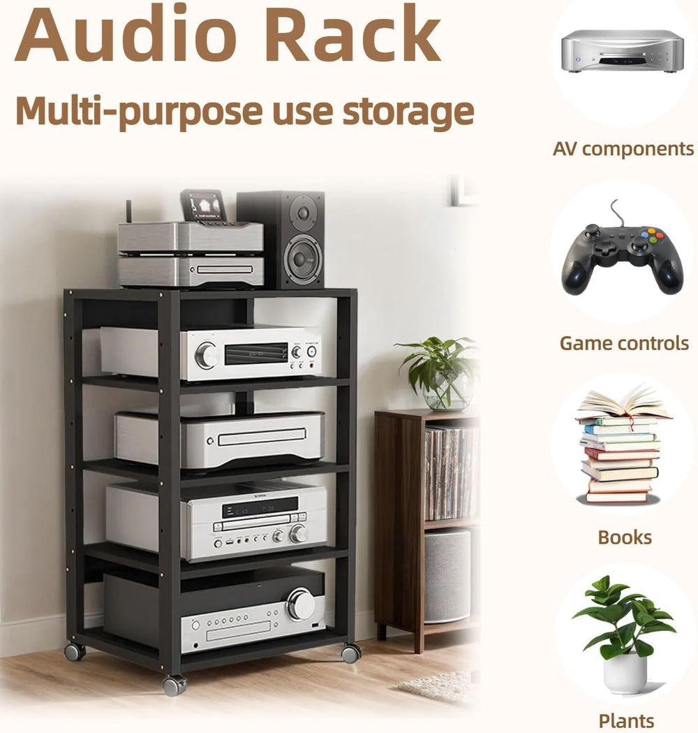 5 Tier AV Media Stand, Audio Rack Tower Stereo Components Cabinet