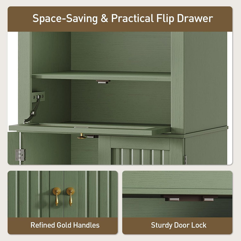 66" Tall Bathroom Storage Cabinet with Flip Drawer, Freestanding Storage...
