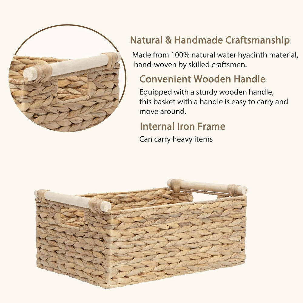 Rectangle Water Hyacinth Wicker Storage Basket Organizer(Large)