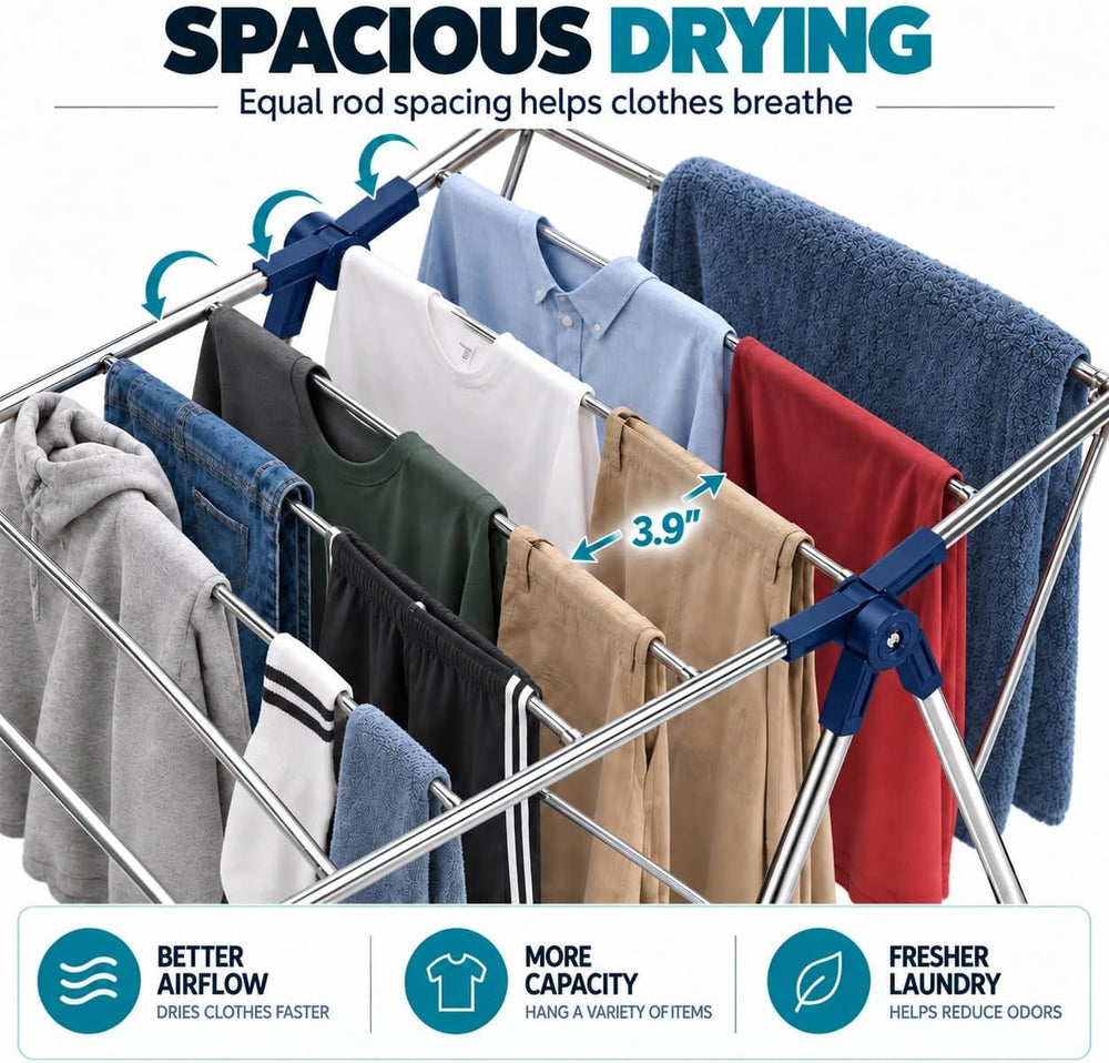 APEXCHASER Stainless Steel Clothes Drying Rack, No Assembly Indoor Outdoor