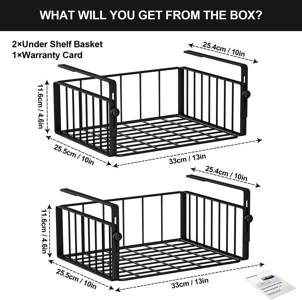 2Pack Under Shelf Basket Storage,Adjustable Hanging,Black