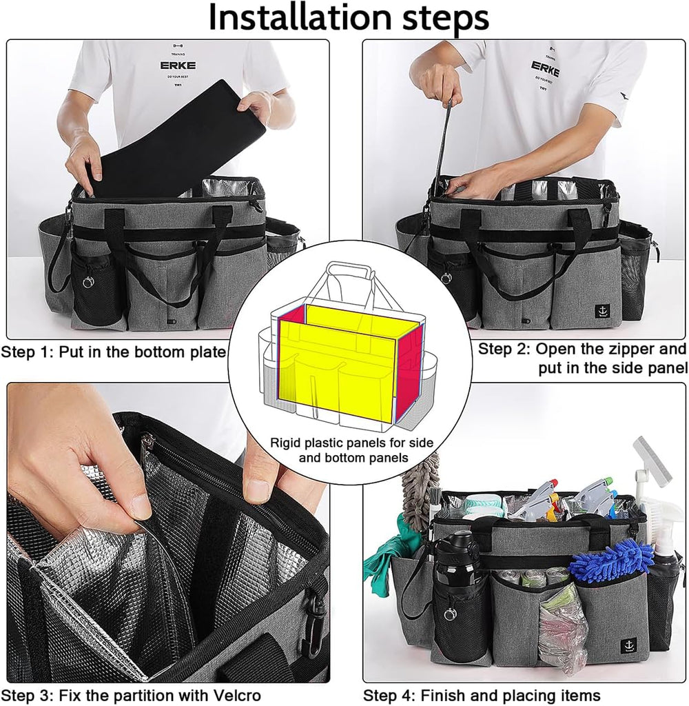 Large Cleaning Caddy Bag Built-in hard plastic sheet Aluminum foil lining