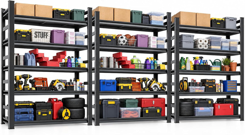 3000LBS Garage Shelving, 5-Tier Adjustable Metal Storage Shelves Unit with Sa...