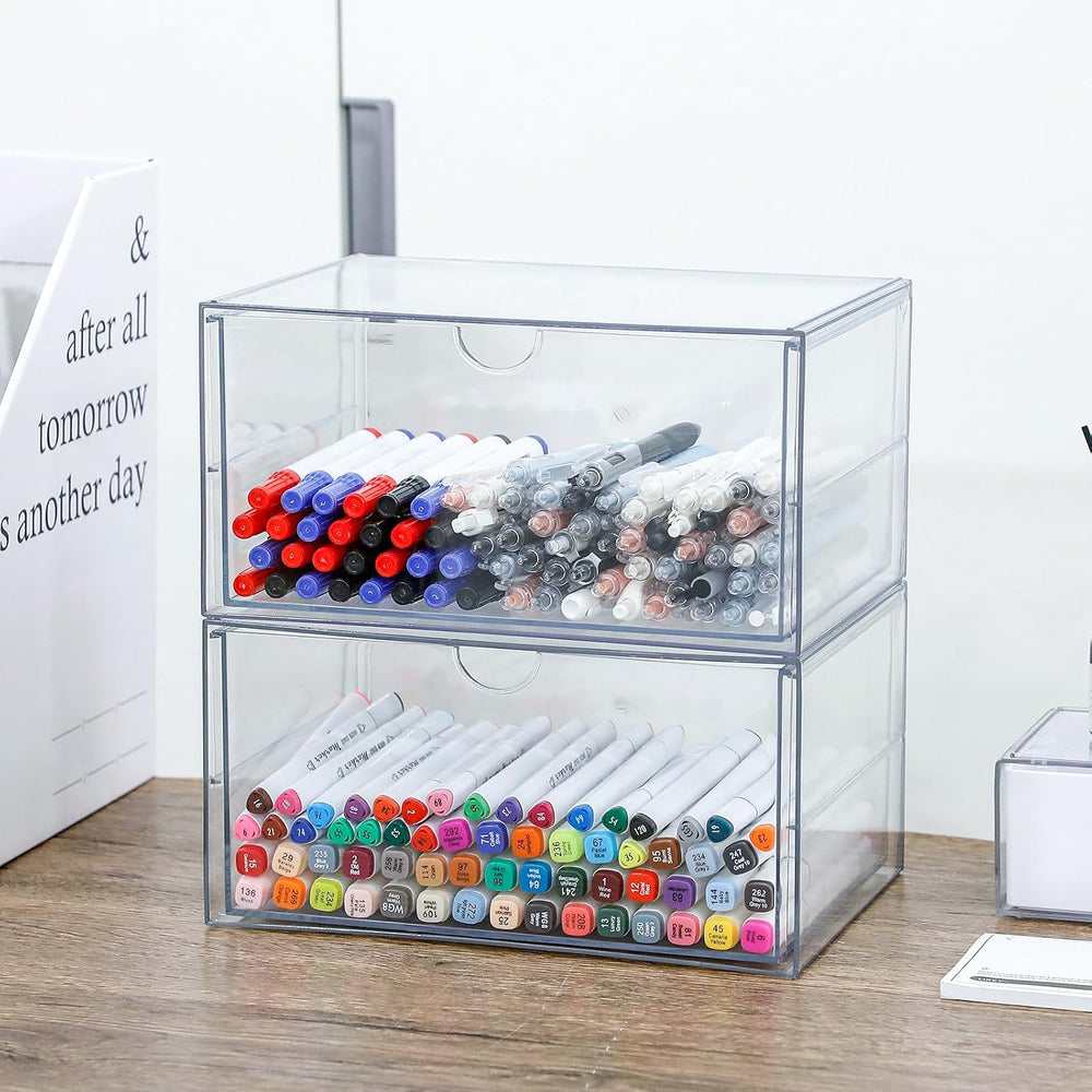 Clear Plastic Drawer Organizer, 2 Pack, 2 Drawers